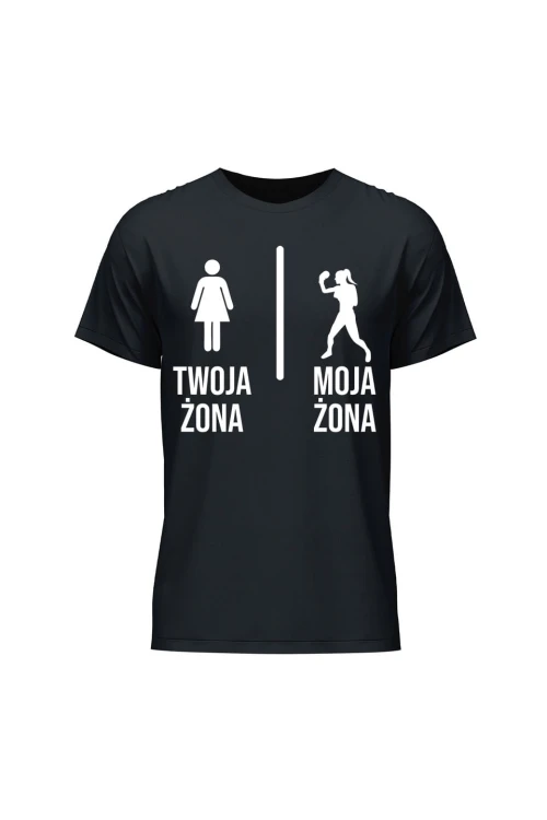 Koszulka męska Twoja żona vs Moja żona boks - czarna