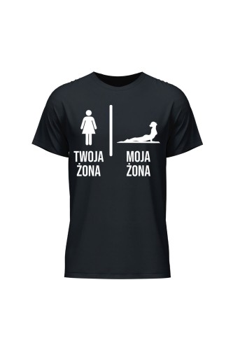 Koszulka męska Twoja żona vs Moja żona joga - czarna