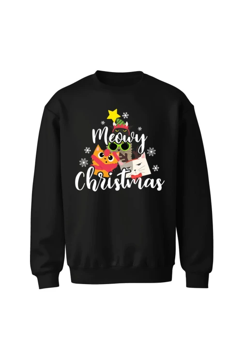 Bluza bez kaptura Meowy Christmas - czarna