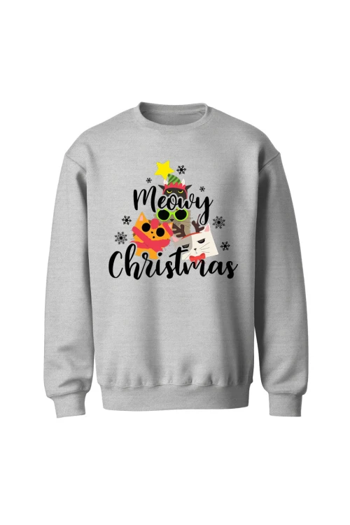 Bluza bez kaptura Meowy Christmas - szara