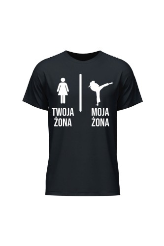 Koszulka męska Twoja żona vs Moja żona judo - czarna