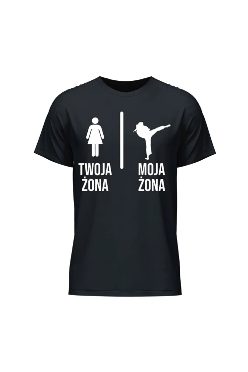 Koszulka męska Twoja żona vs Moja żona judo - czarna
