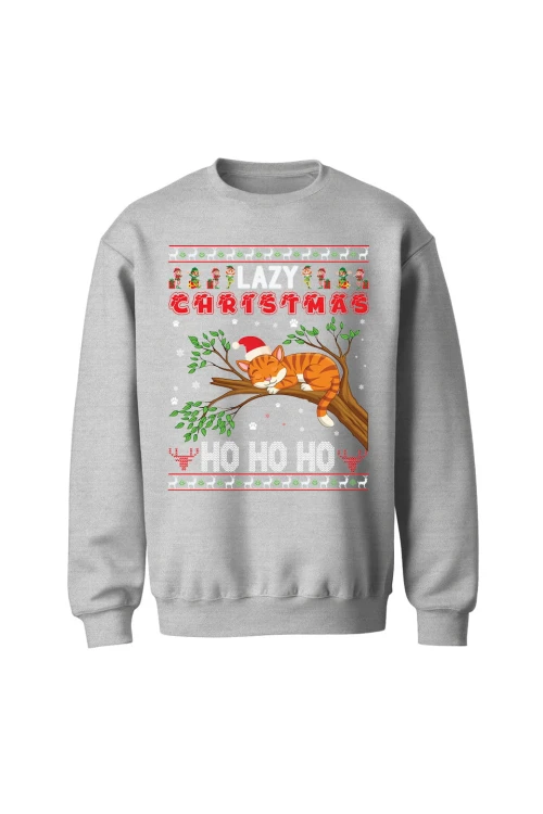 Bluza bez kaptura Lazy christmas ho ho ho - szara