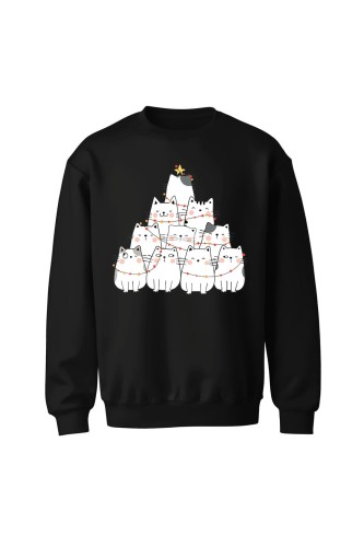 Bluza bez kaptura Z choinką z kotków - czarna
