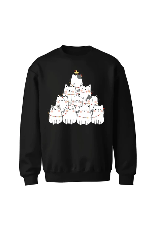 Bluza bez kaptura Z choinką z kotków - czarna