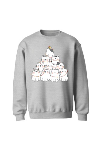 Bluza bez kaptura Z choinką z kotków - szara