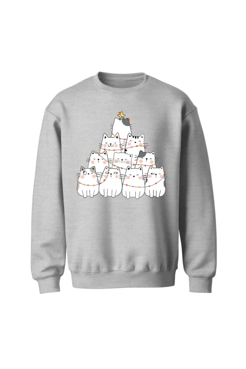 Bluza bez kaptura Z choinką z kotków - szara