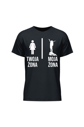 Koszulka męska Twoja żona vs Moja żona chodzenie - czarna