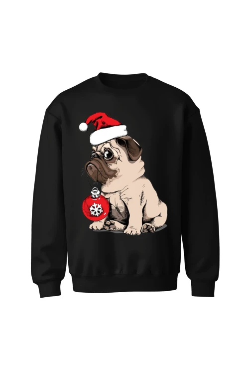 Bluza bez kaptura Świąteczny piesek - czarna