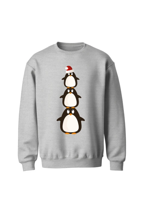 Bluza bez kaptura Świąteczne pingwinki - szara