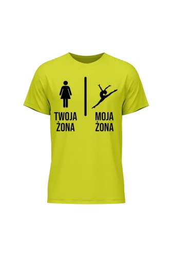 Koszulka męska Twoja żona vs Moja żona gimnastyka - limonka