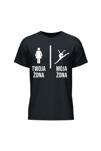 Koszulka męska Twoja żona vs Moja żona gimnastyka - czarna