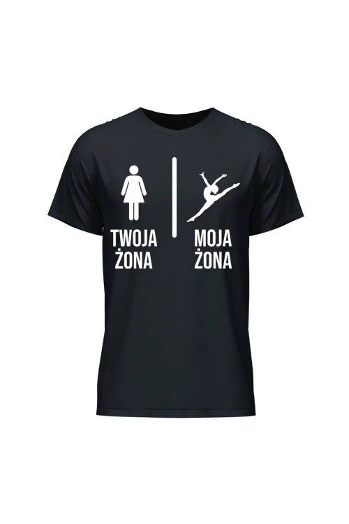 Koszulka męska Twoja żona vs Moja żona gimnastyka - czarna