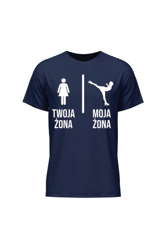 Koszulka męska Twoja żona vs Moja żona łyżwy - granatowa