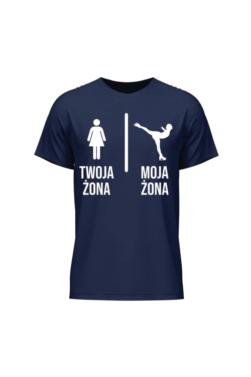 Koszulka męska Twoja żona vs Moja żona łyżwy - granatowa