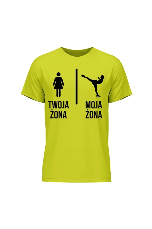Koszulka męska Twoja żona vs Moja żona łyżwy - limonka
