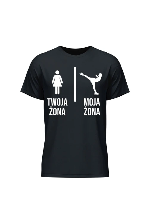 Koszulka męska Twoja żona vs Moja żona łyżwy - czarna
