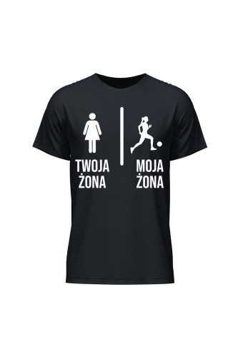 Koszulka męska Twoja żona vs Moja żona piłka nożna - czarna