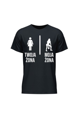 Koszulka męska Twoja żona vs Moja żona kettlebells - czarna