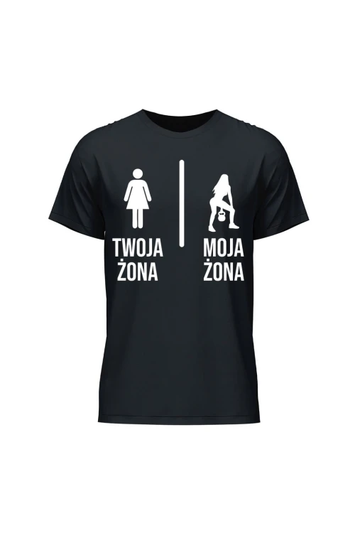 Koszulka męska Twoja żona vs Moja żona kettlebells - czarna