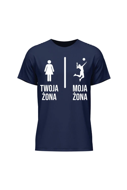 Koszulka męska Twoja żona vs Moja żona siatkówka - granatowa