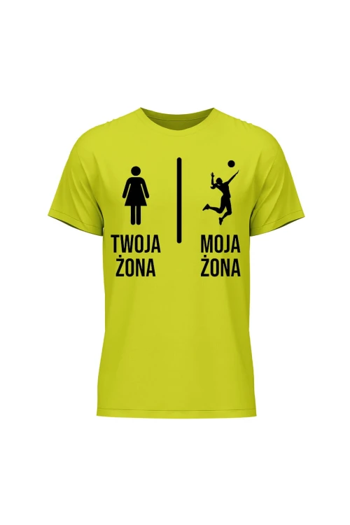Koszulka męska Twoja żona vs Moja żona siatkówka - limonka