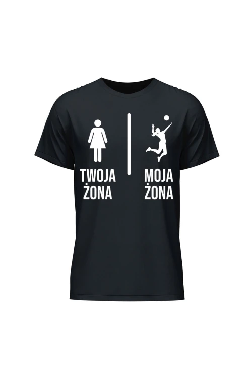 Koszulka męska Twoja żona vs Moja żona siatkówka - czarna
