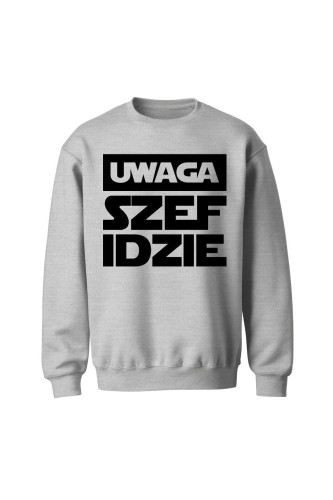 Bluza bez kaptura Uwaga szef idzie - szara