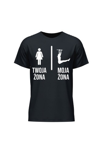 Koszulka męska Twoja żona vs Moja żona streetworkout - czarna