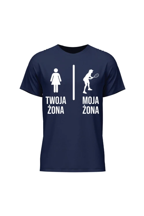 Koszulka męska Twoja żona vs Moja żona tenis - granatowa