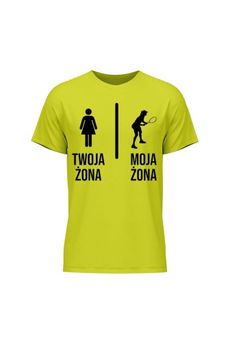 Koszulka męska Twoja żona vs Moja żona tenis - limonka