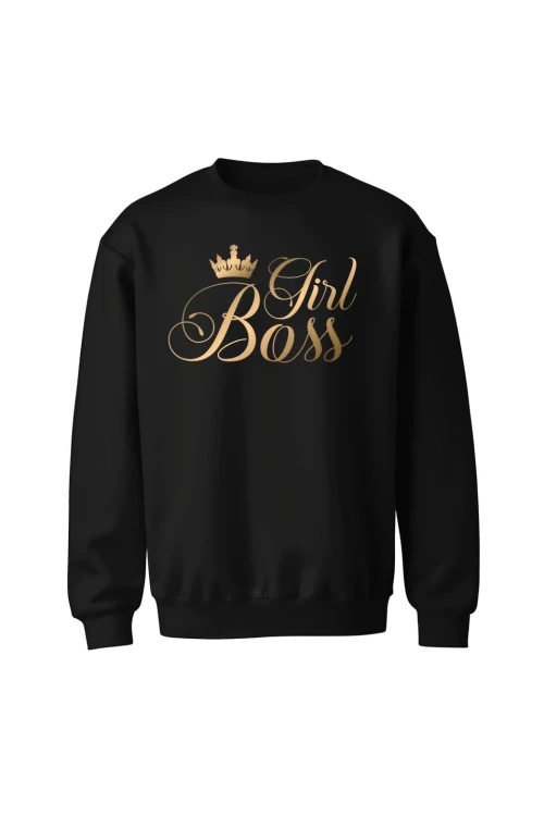 Bluza bez kaptura Girl Boss złoty nadruk - czarna