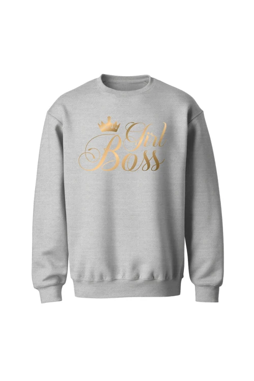 Bluza bez kaptura Girl Boss złoty nadruk - szara