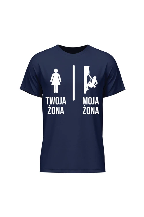 Koszulka męska Twoja żona vs Moja żona wspinaczka - granatowa