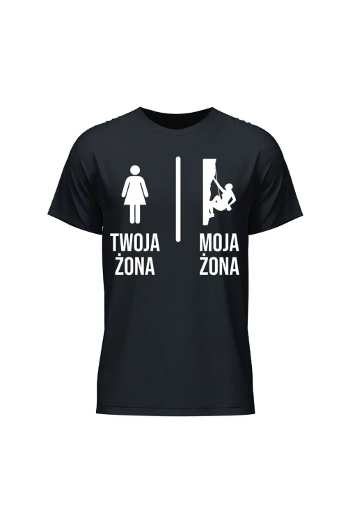 Koszulka męska Twoja żona vs Moja żona wspinaczka - czarna
