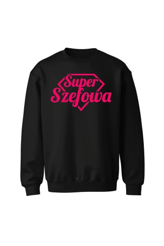 Bluza bez kaptura Super Szefowa różowy nadruk - czarna