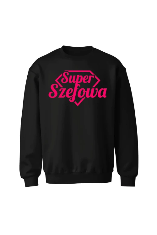 Bluza bez kaptura Super Szefowa różowy nadruk - czarna