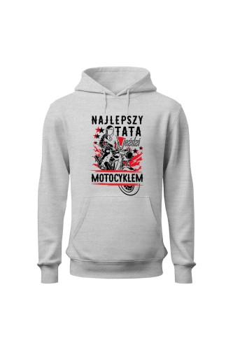 Bluza męska z kapturem Najlepszy tata jeździ motocyklem - szara