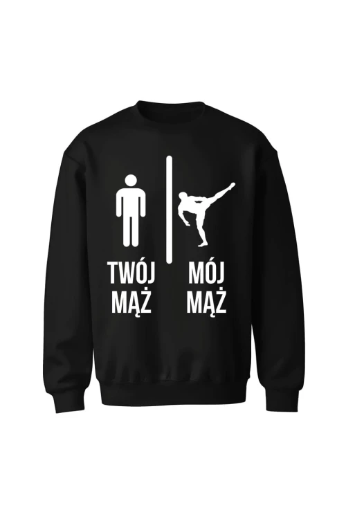 Bluza bez kaptura Twój mąż vs Mój mąż karate - czarna