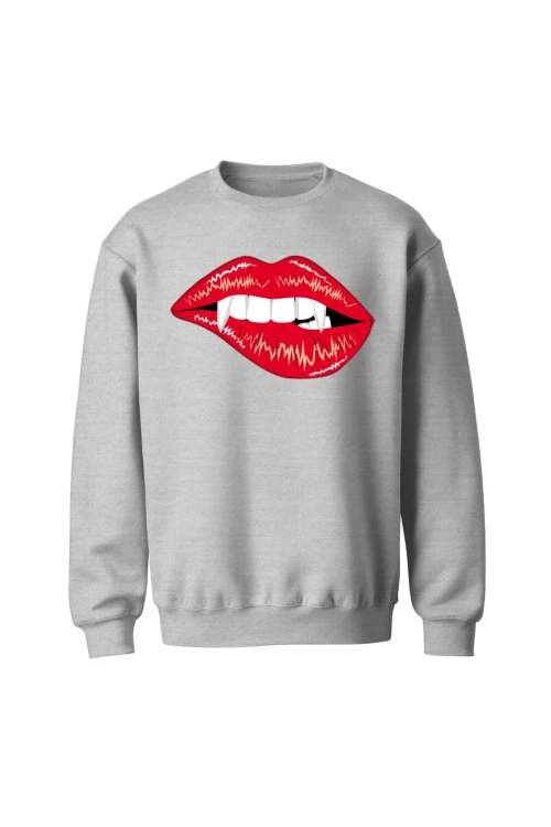 Bluza bez kaptura Czerwone usta wampira - szara