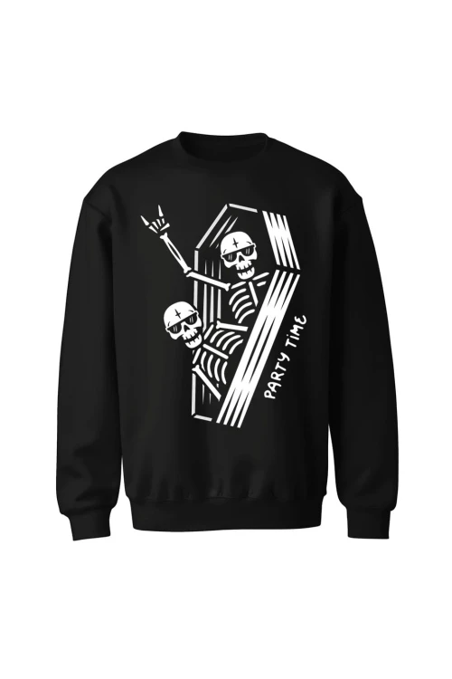 Bluza bez kaptura Szkielety w trumnie party time - czarna