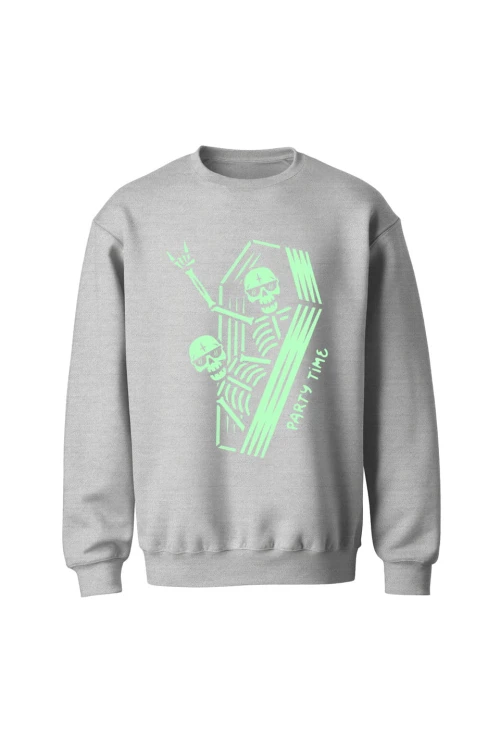 Bluza bez kaptura Szkielety w trumnie party time - szara