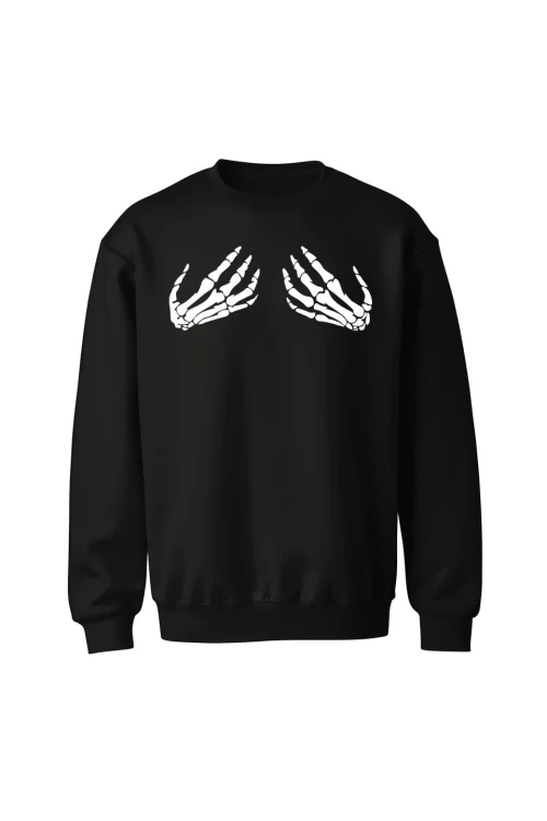 Bluza bez kaptura Szkielet dłonie - czarna