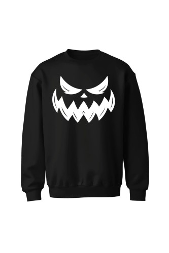 Bluza bez kaptura Dynia przerażający uśmiech - czarna
