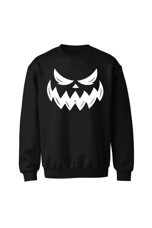 Bluza bez kaptura Dynia przerażający uśmiech - czarna
