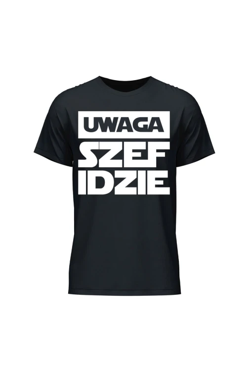 Koszulka męska Uwaga szef idzie - czarna