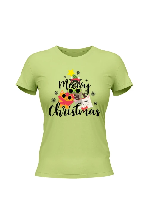 Koszulka damska Meowy Christmas - limonka