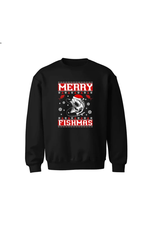 Bluza dziecięca bez kaptura Merry Fishmas - czarna