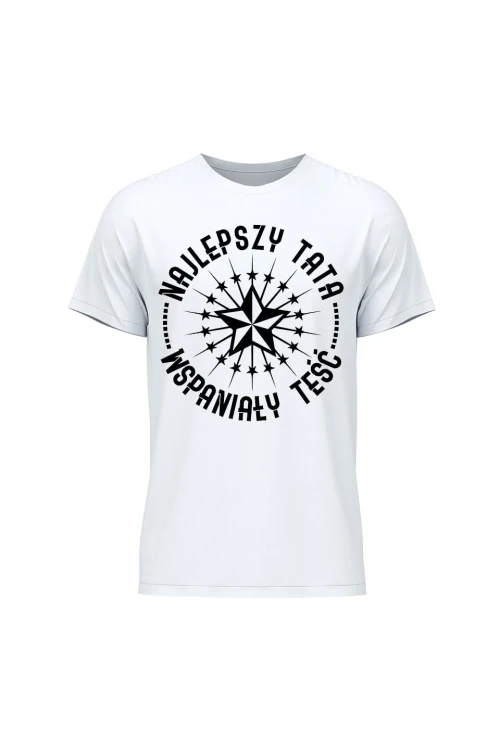 Koszulka męska Najlepszy Tata Wspaniały Teść - biała