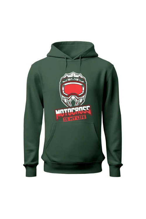 Bluza męska z kapturem Motocross is my life - zielona